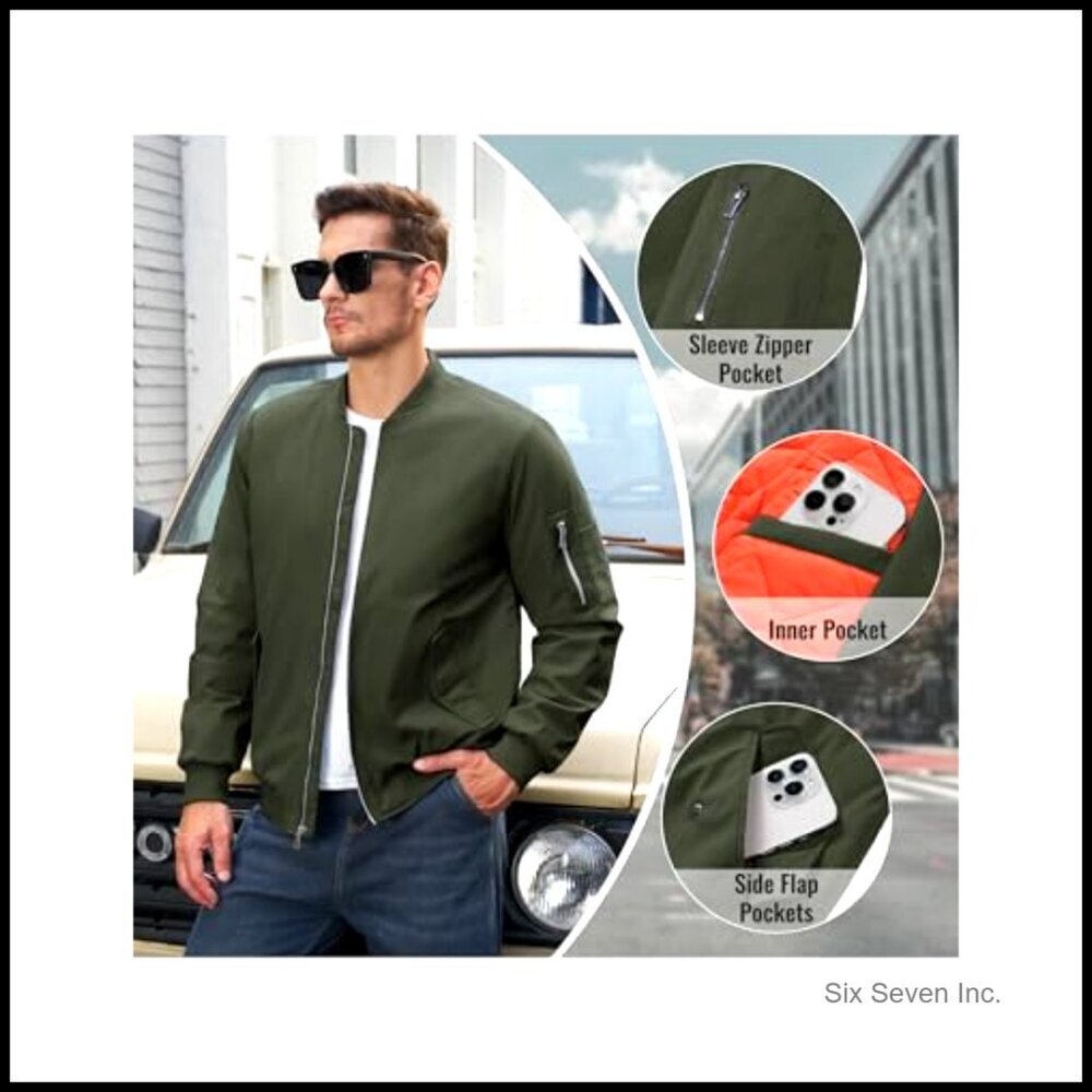 Windproof Bomber Jacket Thermal Quilted Padded Coat Classic Retro Winter Wear - Picture 5 of 7